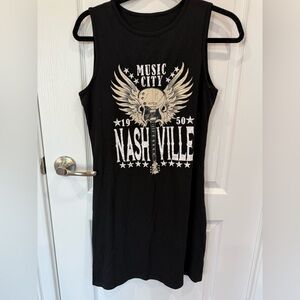 Nashville Music City Black Tank Dress with Guitar Graphic
